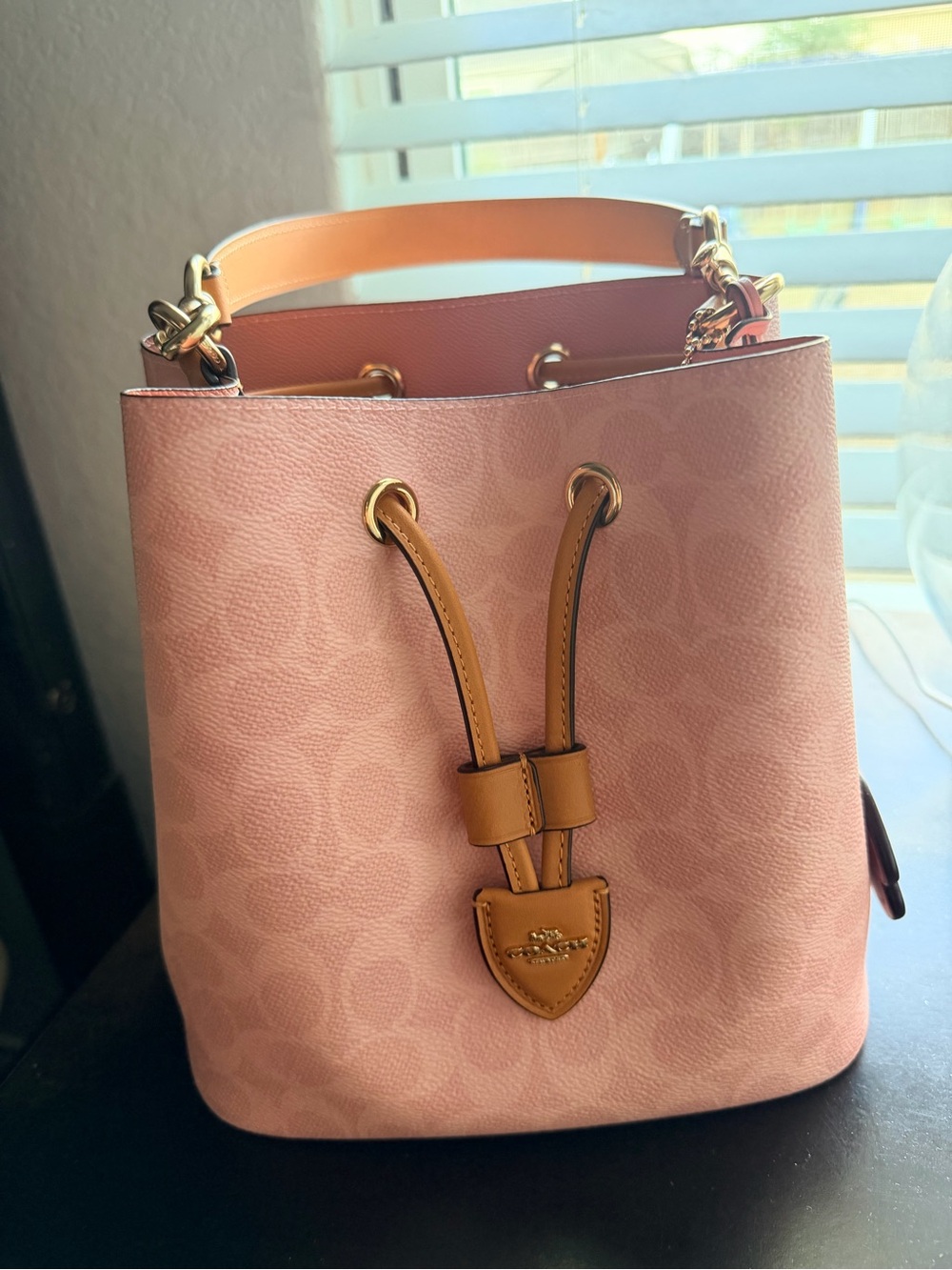 Coach Pink Bucket Shoulder Bag with Tan Trim